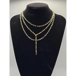 NWT BaubleBar Graduated Layered Y-Chain Paperclip Necklace - Gold